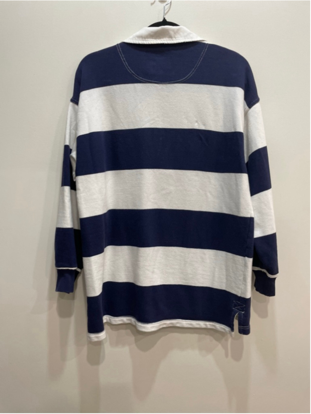 Aerie Long Sleeve Pep Rally Rugby Sweatshirt S Navy White Striped Preppy Coastal - Picture 5 of 7